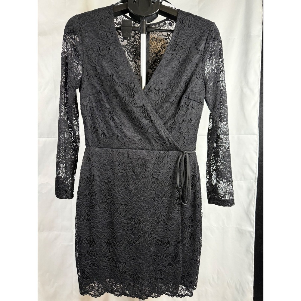 B. Darlin Black Floral Lace Faux Wrap Long Sleeve Cocktail Dress QW73P216 11/12